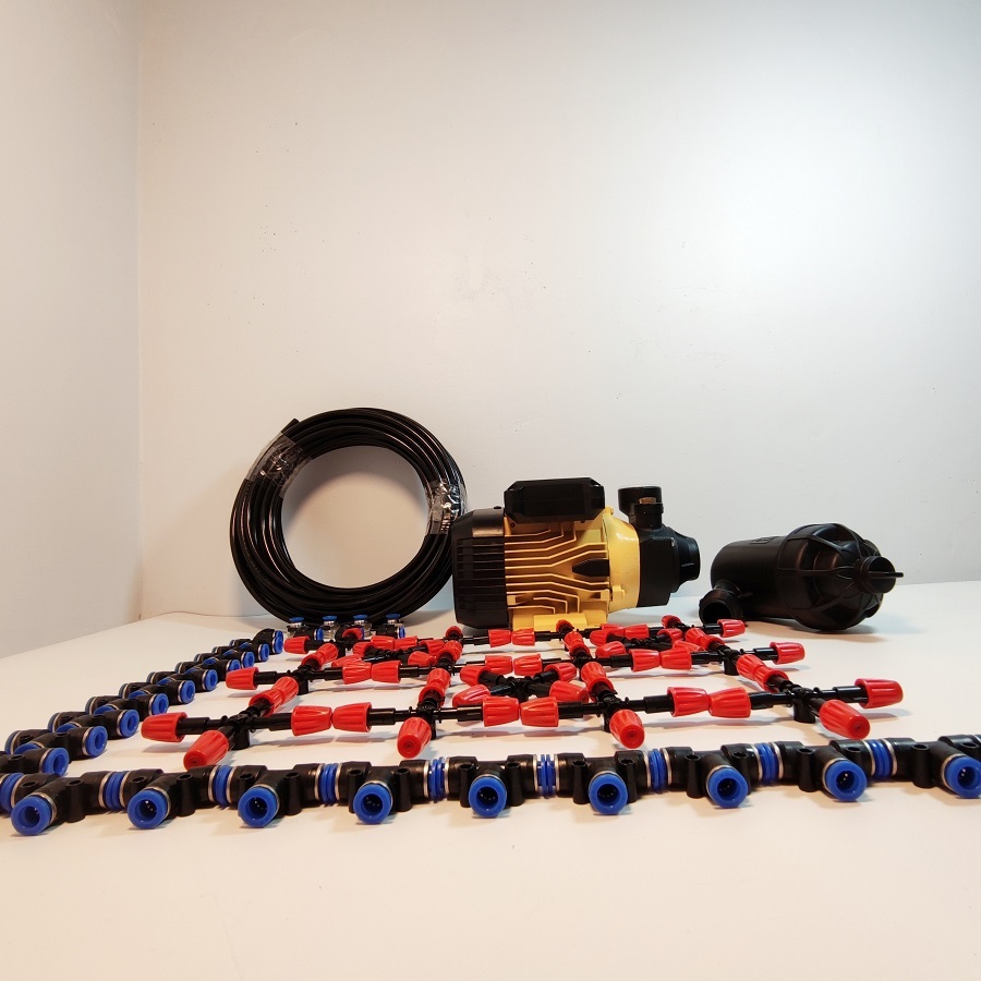 Hệ thống phun sương 30 béc 4 hướng đầu béc cam nhựa - Bơm Lion 0.5HP