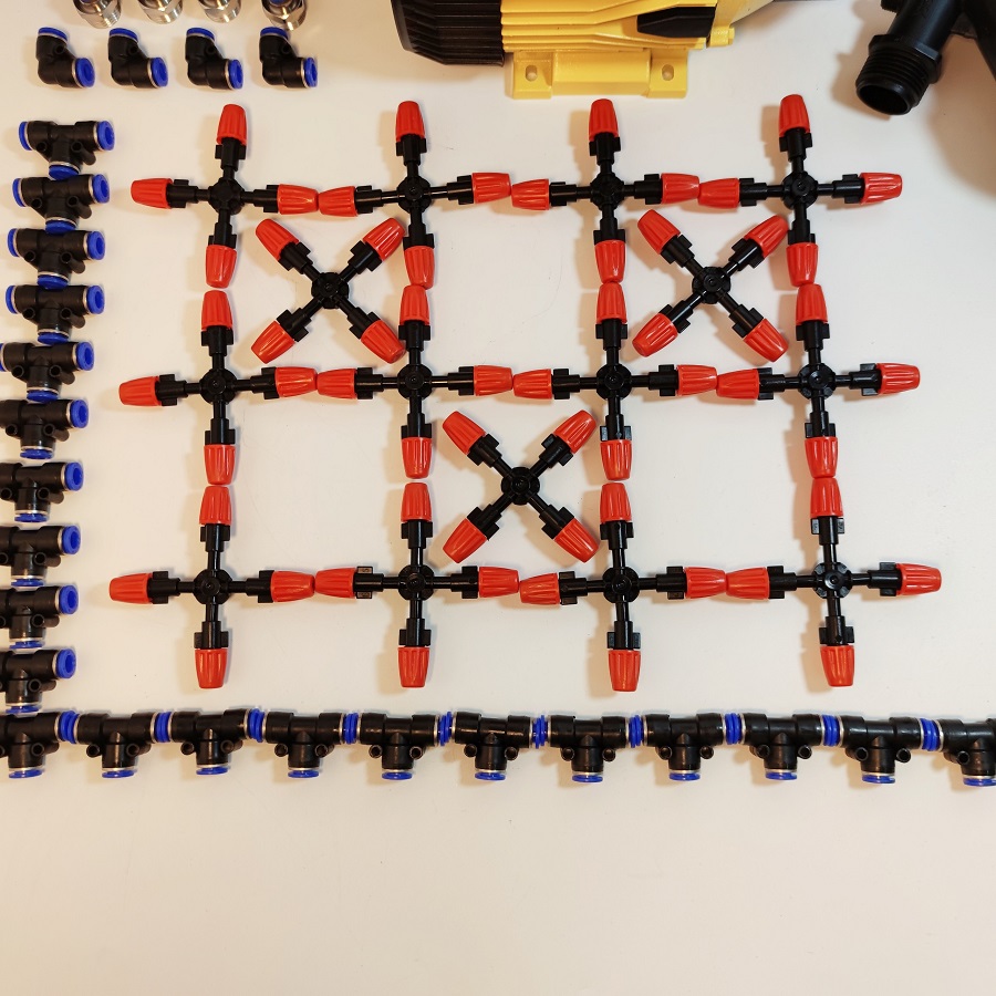 Hệ thống phun sương 30 béc 4 hướng đầu béc cam nhựa - Bơm Lion 0.5HP