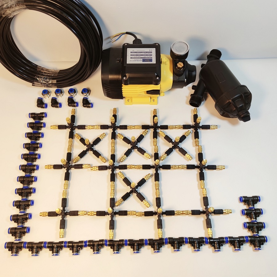 Hệ thống phun sương 20 béc 5 hướng đầu đồng - Bơm Lion 0.5HP