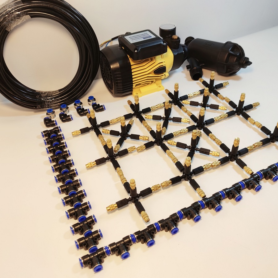 Hệ thống phun sương 20 béc 5 hướng đầu đồng - Bơm Lion 0.5HP