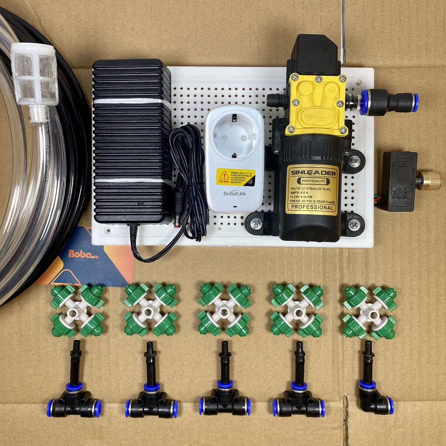 Hệ thống phun sương tự động từ 10-12m2 dành cho tưới lan tưới cây 5 béc phun 4 hướng