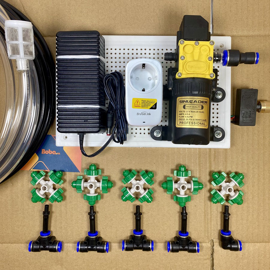 Hệ thống phun sương tự động từ 10-12m2 dành cho tưới lan tưới cây 5 béc phun 4 hướng