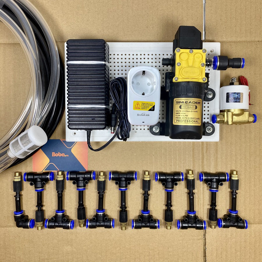 Hệ thống phun sương tưới cây 15 béc phun 1 hướng đầu đồng - có ổ cắm wifi