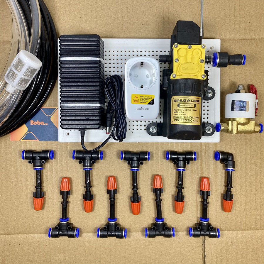 Hệ thống phun sương tưới cây điều khiển từ xa 10 béc 1 hướng nhựa cam