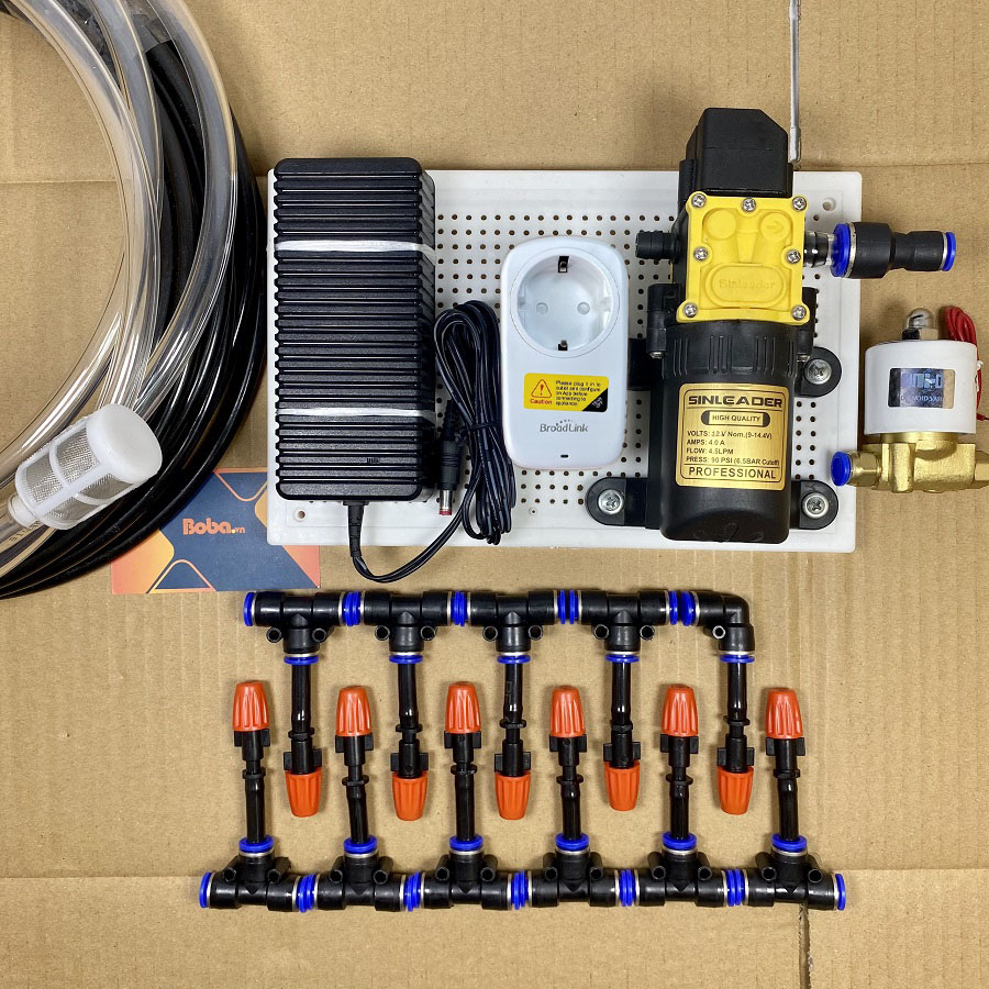 Hệ thống phun sương tưới cây điều khiển từ xa 15 béc 1 hướng nhựa