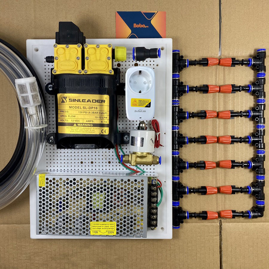 Hệ thống phun sương tưới cây tự động bằng ổ cắm wifi 20 béc 1 hướng nhựa