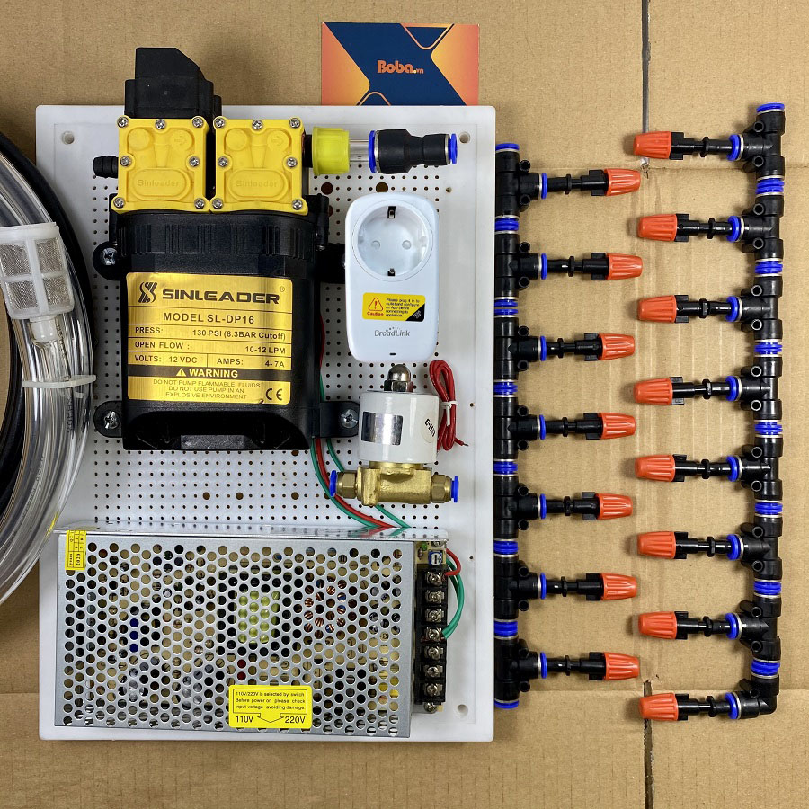 Hệ thống phun sương tưới cây tự động bằng ổ cắm wifi 20 béc 1 hướng nhựa