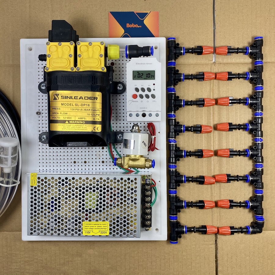 Hệ thống phun sương tưới LAN tự động 20 béc 1 hướng nhựa - Bằng Timer hẹn giờ tưới
