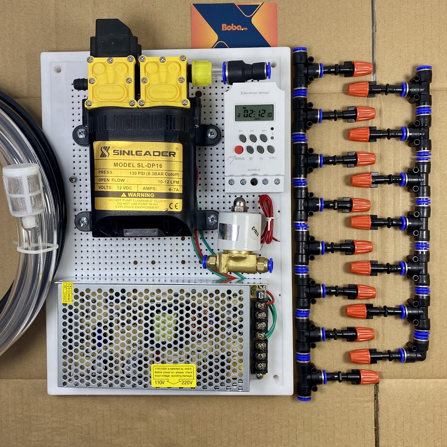 Hệ thống phun sương tưới LAN tự động 20 béc 1 hướng nhựa - Bằng Timer hẹn giờ tưới