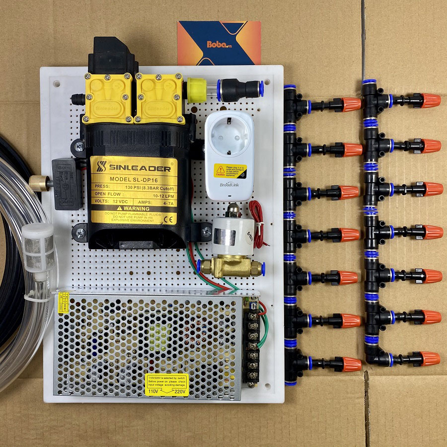 Bộ phun sương tưới Lan làm mát tự động điều khiển từ xa bằng wifi 20 béc phun