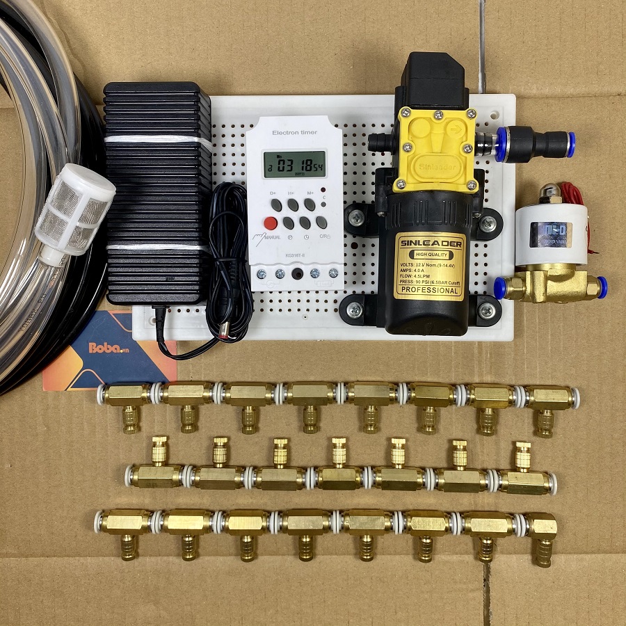 Hệ thống phun sương tưới lan tưới cây hẹn giờ tự động 35 béc đồng - Có timer hẹn giờ tự động tưới