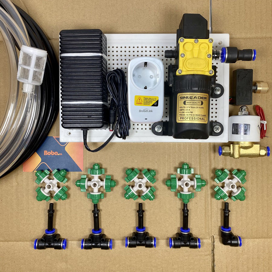 Hệ thống phun sương tưới lan và tưới cây 5 béc phun 4 hướng điều khiển từ xa đủ bộ