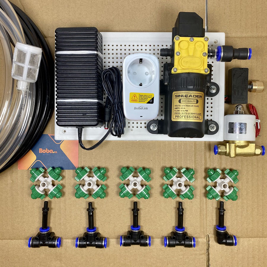 Hệ thống phun sương tưới lan và tưới cây 5 béc phun 4 hướng điều khiển từ xa đủ bộ