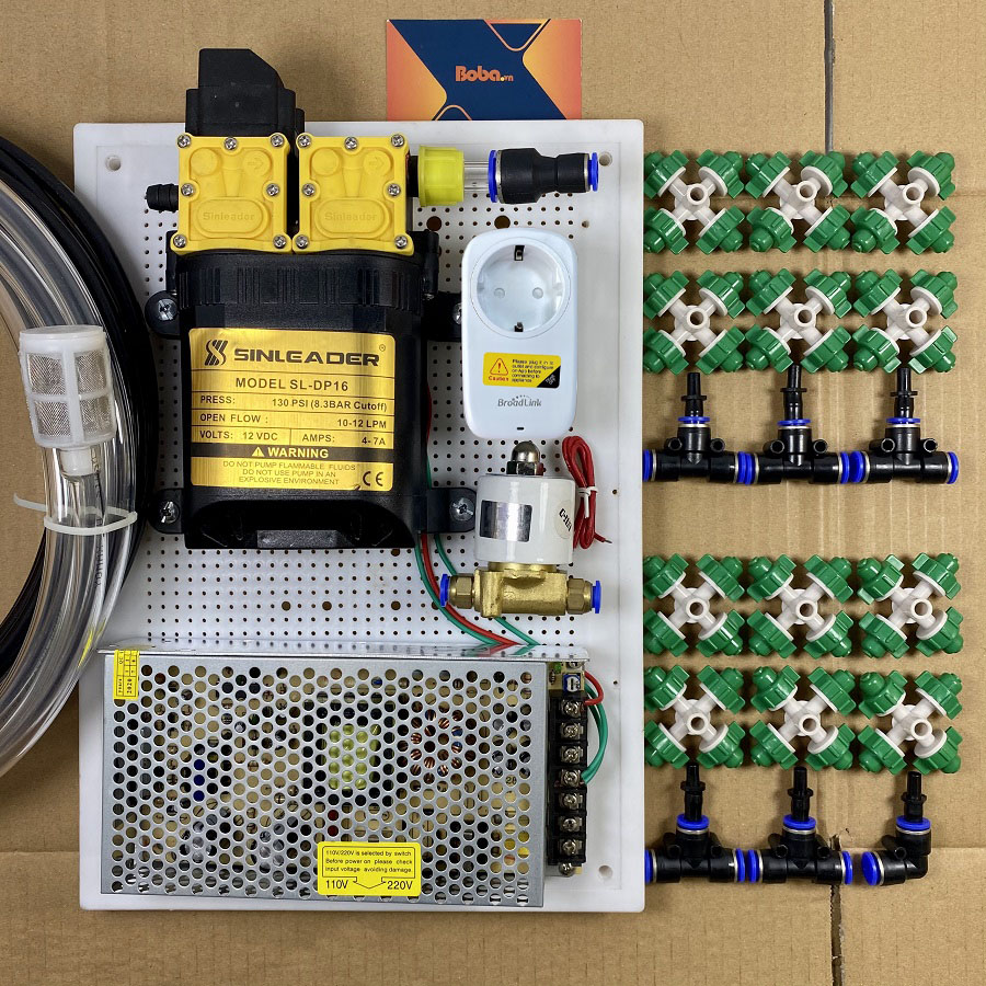 Hệ thống phun sương tưới vườn lan cây cảnh điều khiển từ xa 12 béc 4 hướng - Có ổ cắm wifi