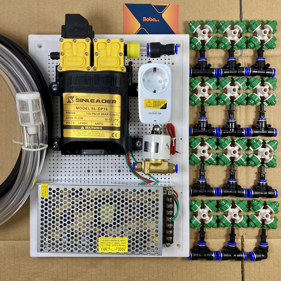 Hệ thống phun sương tưới vườn lan cây cảnh điều khiển từ xa 12 béc 4 hướng - Có ổ cắm wifi