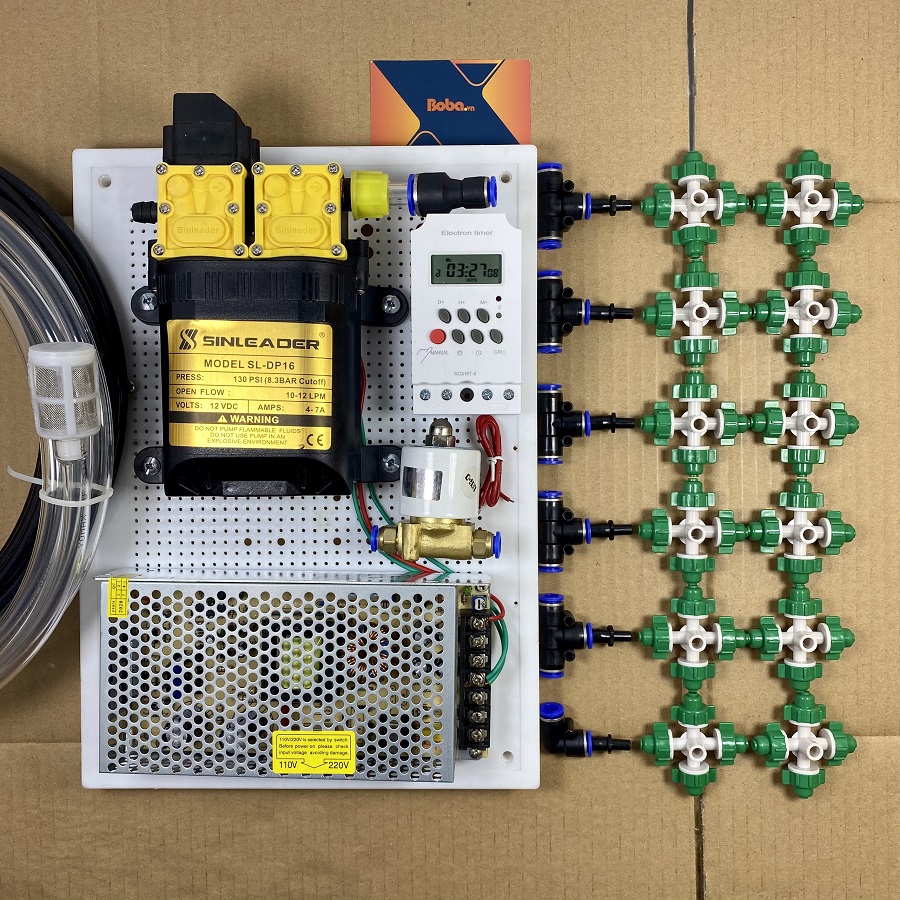 Hệ thống phun sương tưới vườn lan cây cảnh tự động 12 béc 4 hướng