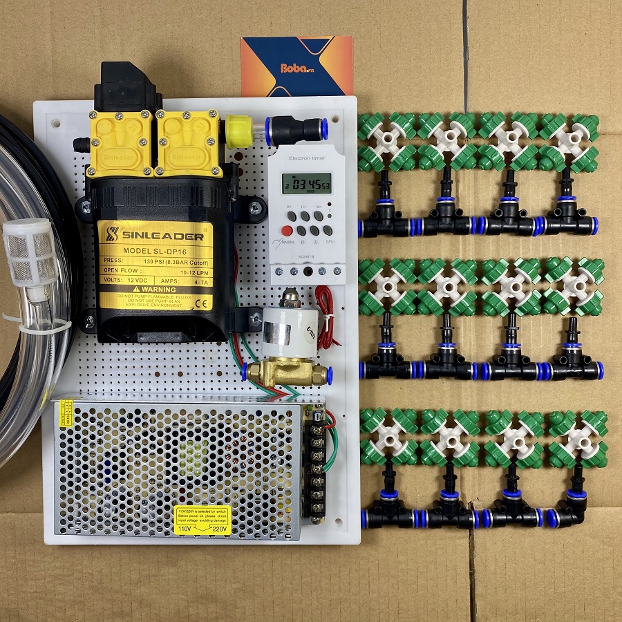 Hệ thống phun sương tưới vườn lan cây cảnh tự động 12 béc 4 hướng