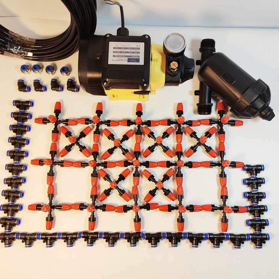 Hệ thống phun sương tưới vườn lan công suất lớn 28 béc 5 hướng nhựa