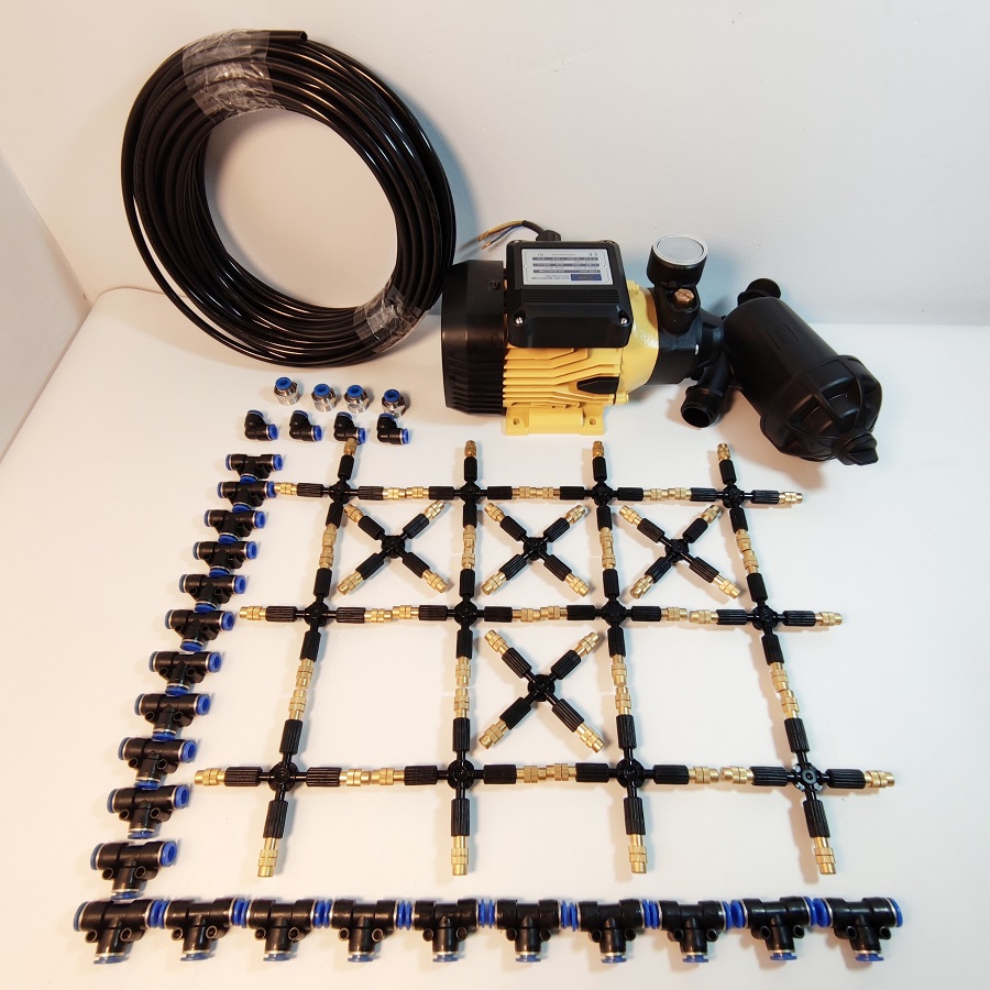 Hệ thống phun tưới 35 béc 4 hướng đầu đồng điều chỉnh lượng nước - Bơm Lion 0.5HP