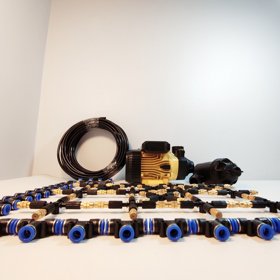 Hệ thống phun tưới 35 béc 4 hướng đầu đồng điều chỉnh lượng nước - Bơm Lion 0.5HP