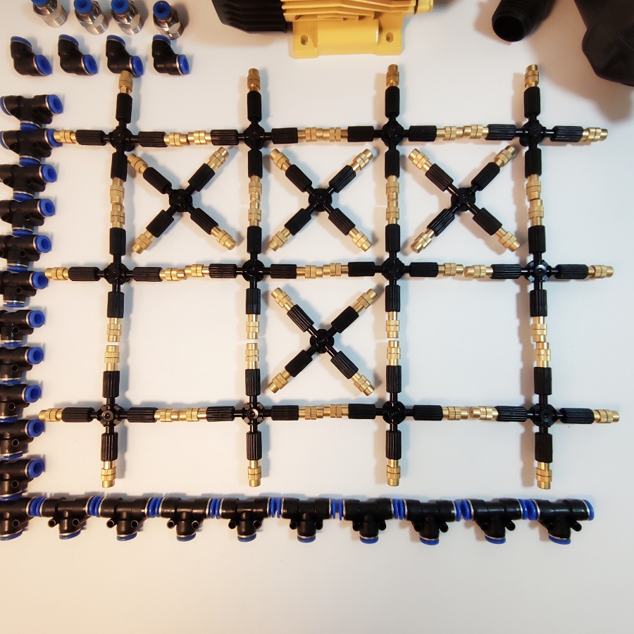 Hệ thống phun tưới 35 béc 4 hướng đầu đồng điều chỉnh lượng nước - Bơm Lion 0.5HP