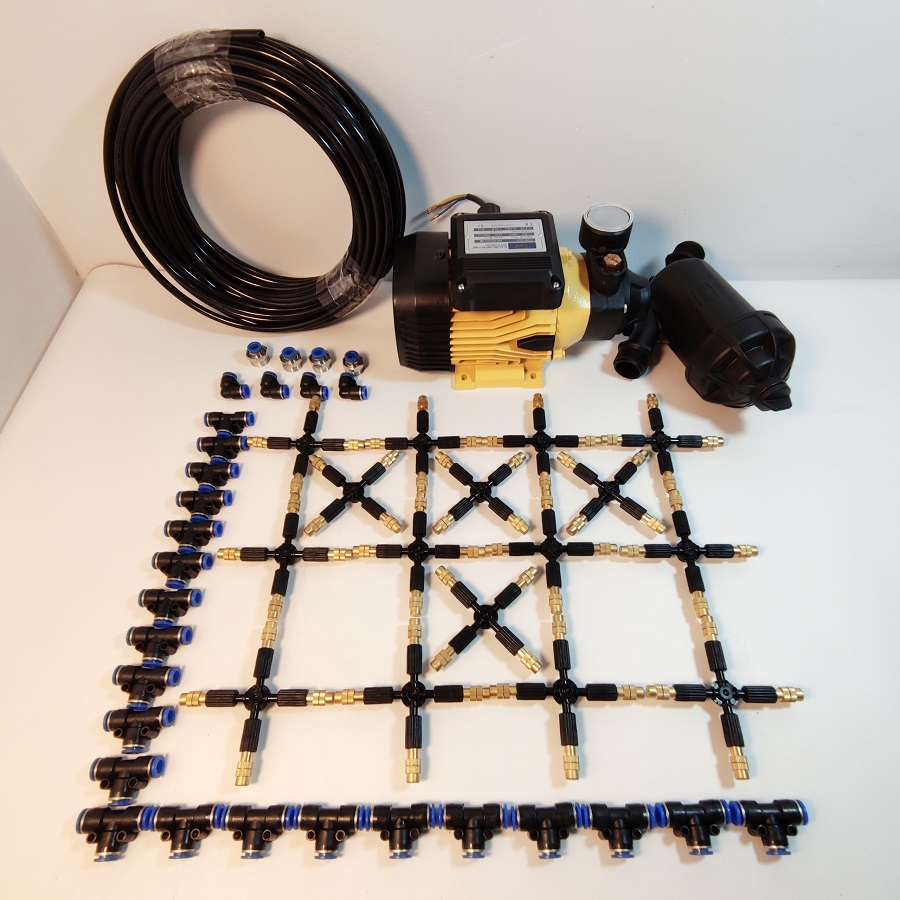 Hệ thống phun tưới 35 béc 4 hướng đầu đồng điều chỉnh lượng nước - Bơm Lion 0.5HP