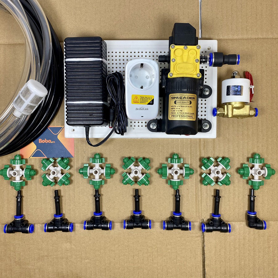 Hệ thống phun tưới cây tự động 7 béc phun 4 cửa tưới