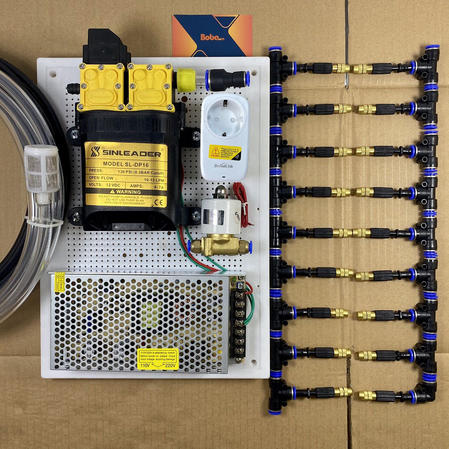 Hệ thống phun tưới lan tưới cây 25 béc 1 hướng đầu đồng tự động bằng ổ cắm wifi