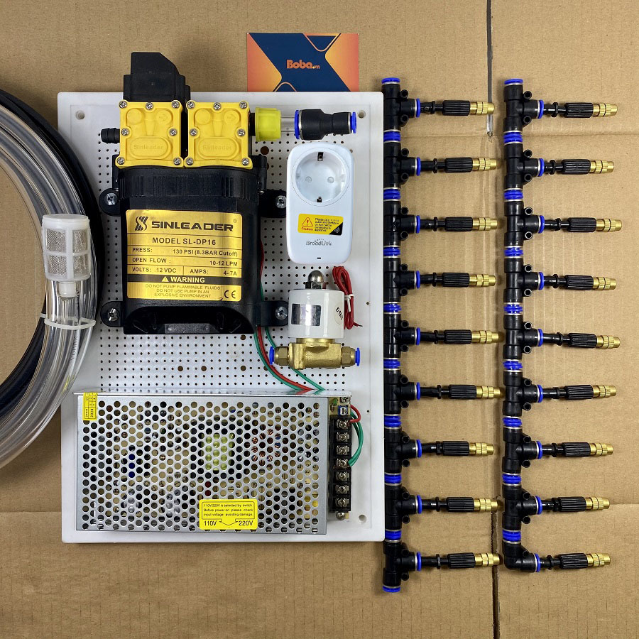 Hệ thống phun tưới lan tưới cây 25 béc 1 hướng đầu đồng tự động bằng ổ cắm wifi