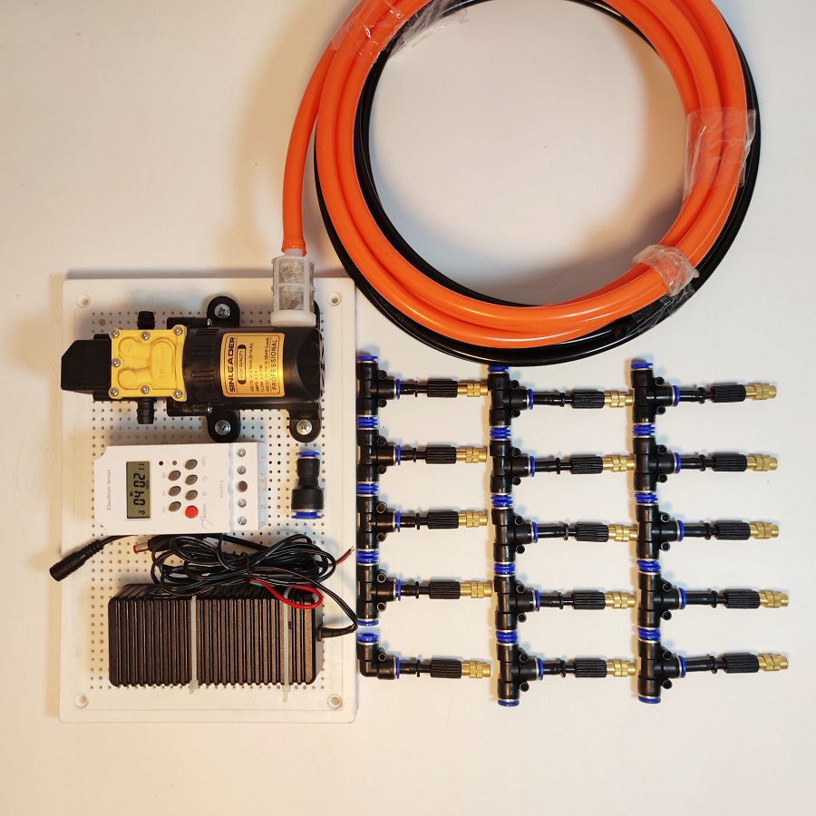 Trọn Bộ Phun Sương 15 Béc Phun Bằng Đồng- Bơm Sinleader 60W Có Hệ Thống Hẹn Giờ Tự Động