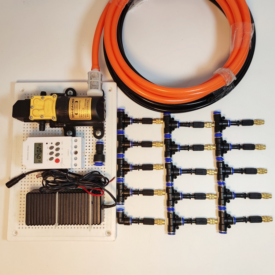 Trọn Bộ Phun Sương 15 Béc Phun Bằng Đồng- Bơm Sinleader 60W Có Hệ Thống Hẹn Giờ Tự Động