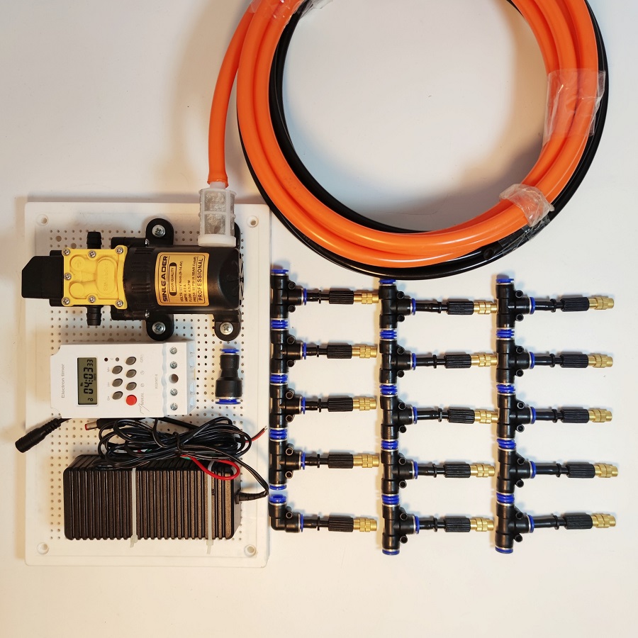 Trọn Bộ Phun Sương 15 Béc Phun Bằng Đồng- Bơm Sinleader 60W Có Hệ Thống Hẹn Giờ Tự Động