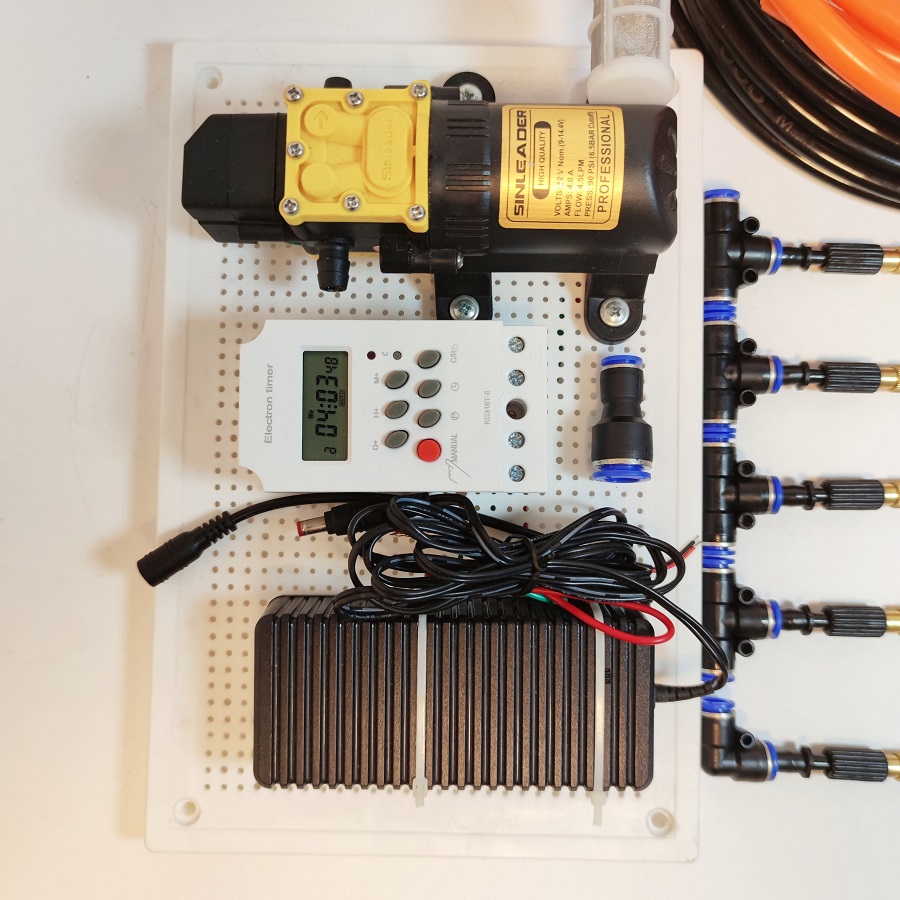 Trọn Bộ Phun Sương 15 Béc Phun Bằng Đồng- Bơm Sinleader 60W Có Hệ Thống Hẹn Giờ Tự Động