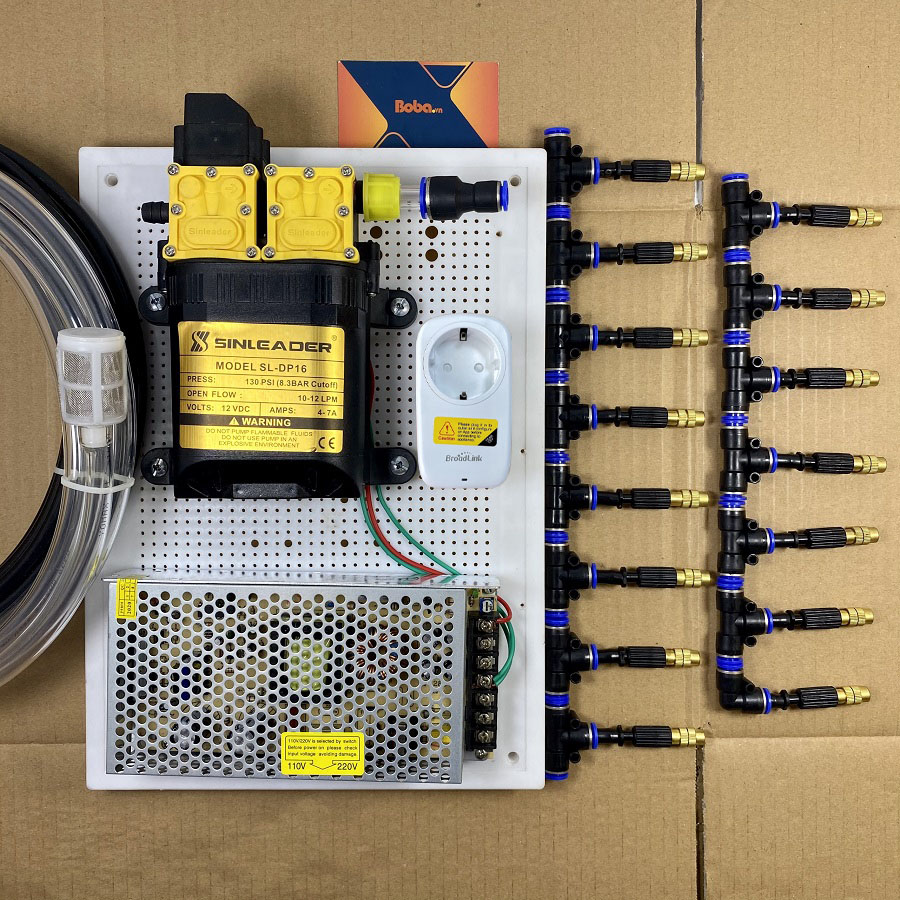 Trọn bộ phun sương 20 béc đồng tự động- bơm đôi Sinleader