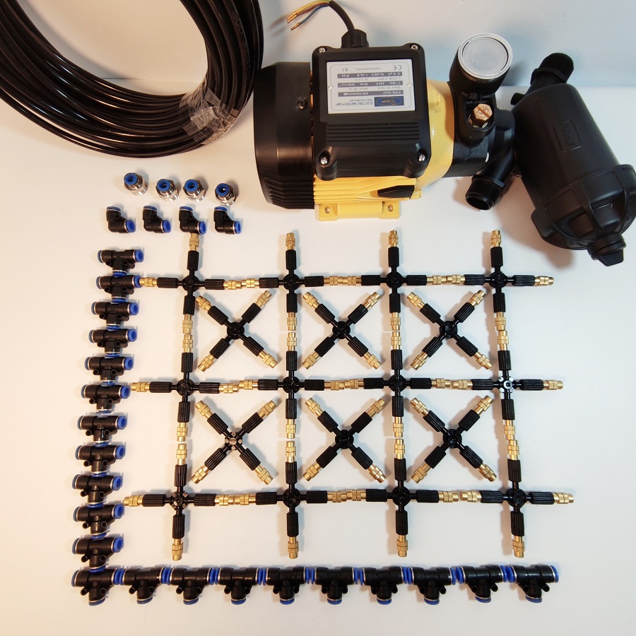 Trọn bộ phun sương 40 béc 4 hướng đầu đồng - Bơm Lion 0.5 HP