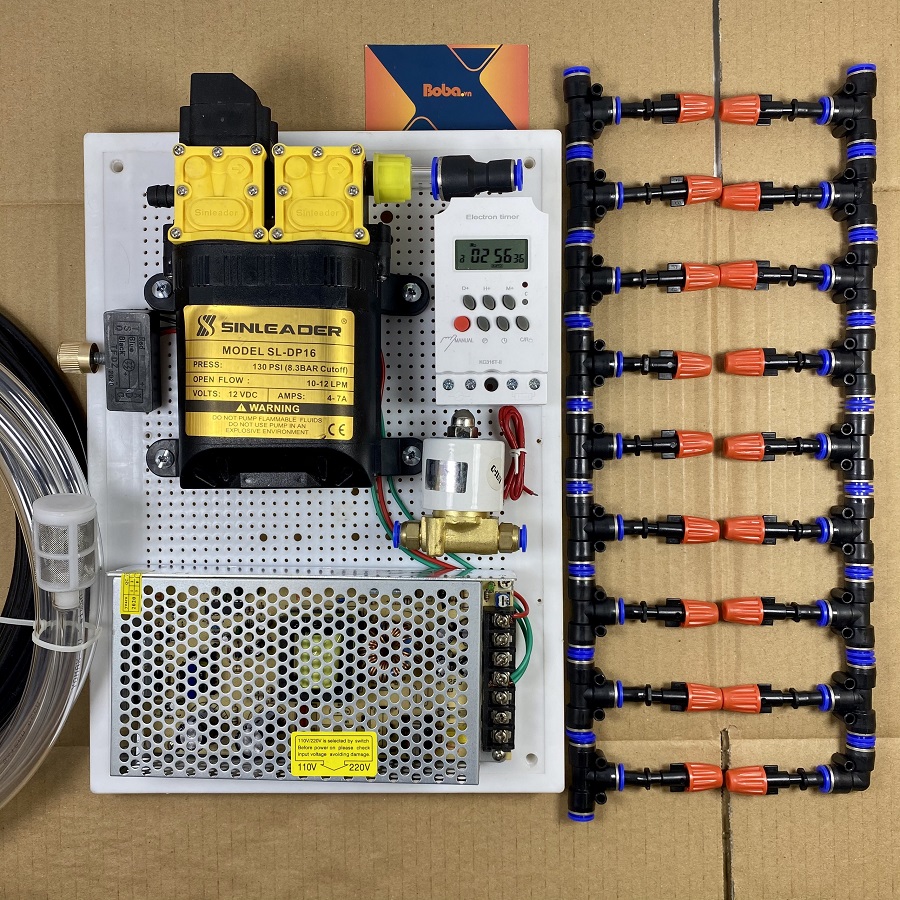 Trọn bộ phun sương tưới Lan 25 béc 1 hướng nhựa tự động bằng bộ Timer hẹn giờ