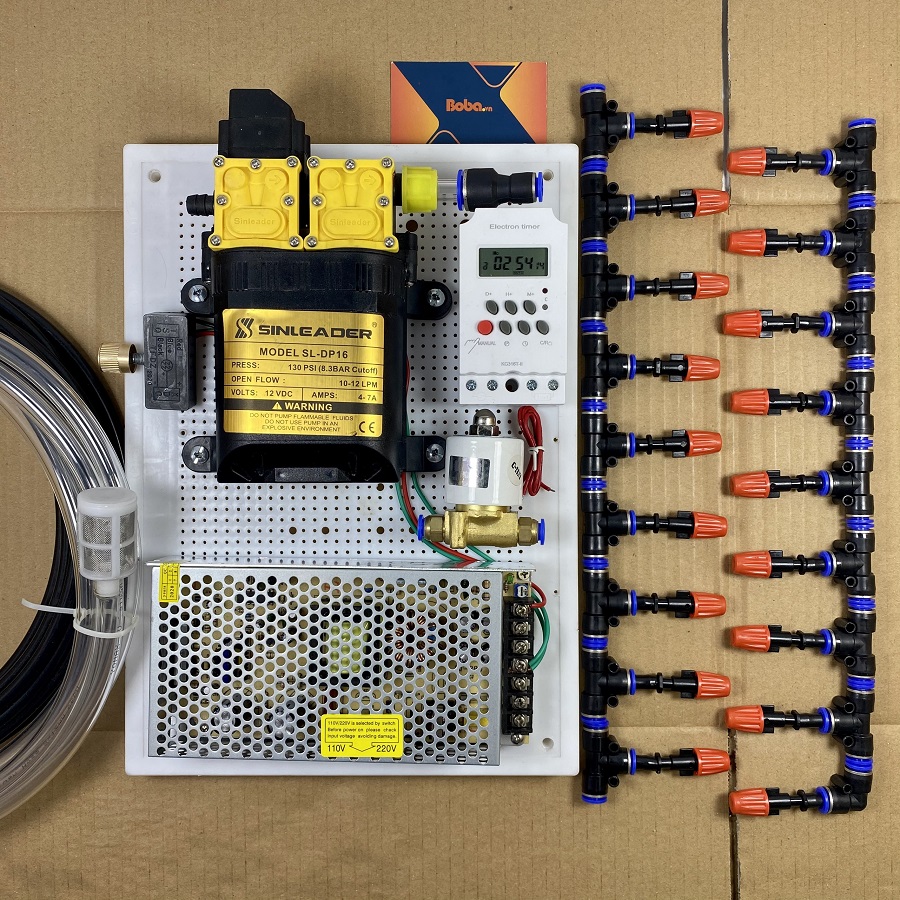 Trọn bộ phun sương tưới Lan 25 béc 1 hướng nhựa tự động bằng bộ Timer hẹn giờ