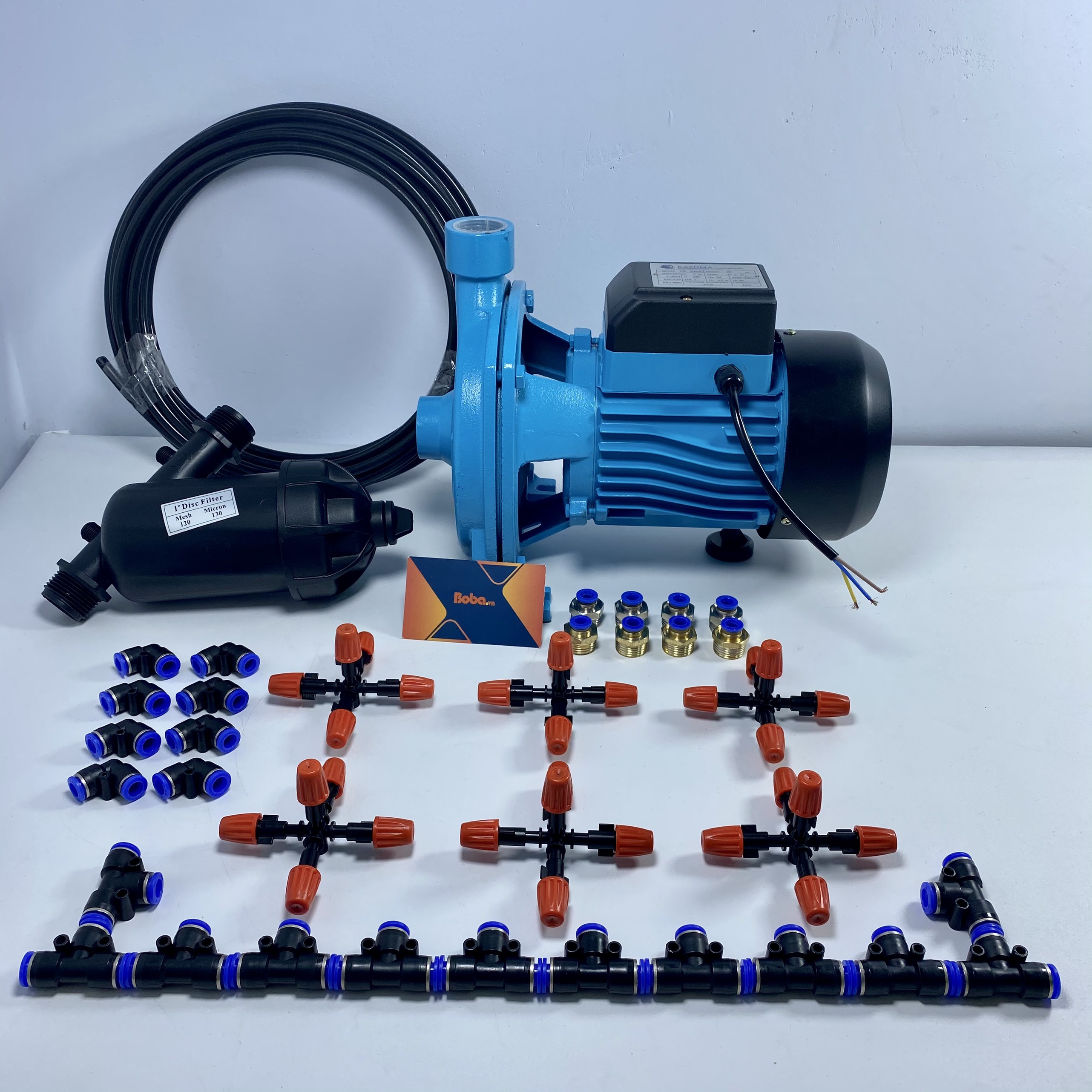 Trọn bộ phun sương tưới lan 60 béc 5 nhánh đầu nhựa - Bơm kazuma 1HP công suất lớn