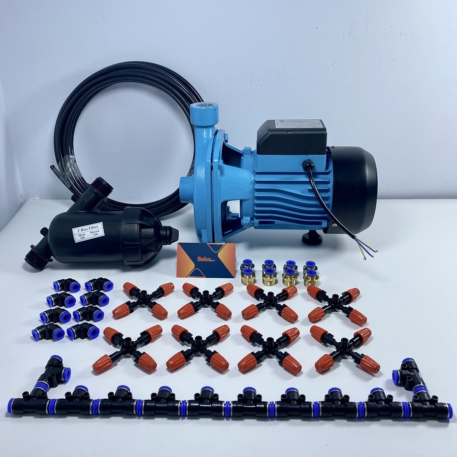 Trọn bộ phun sương tưới lan 84 béc 4 nhánh đầu nhựa - Bơm Kazuma 1HP công suất lớn