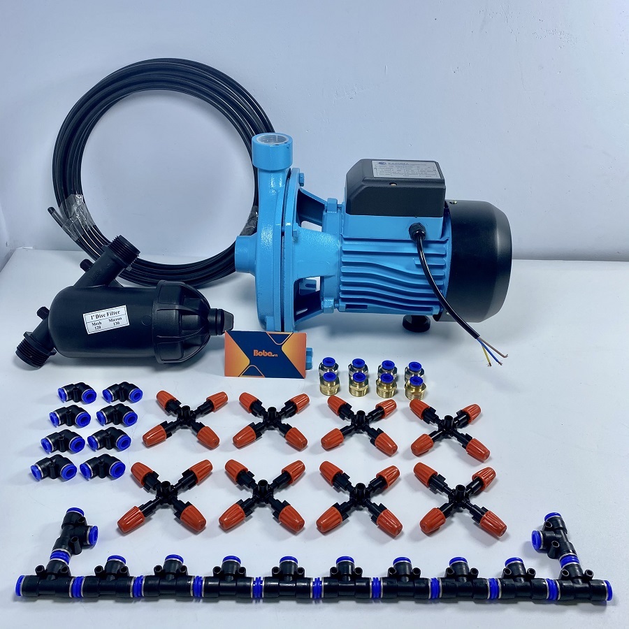 Trọn bộ phun sương tưới lan 84 béc 4 nhánh đầu nhựa - Bơm Kazuma 1HP công suất lớn
