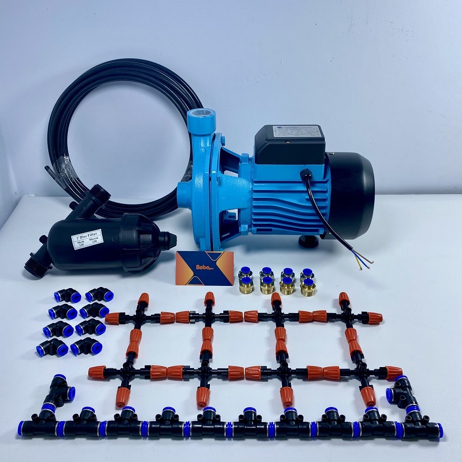 Trọn bộ phun sương tưới lan 84 béc 4 nhánh đầu nhựa - Bơm Kazuma 1HP công suất lớn