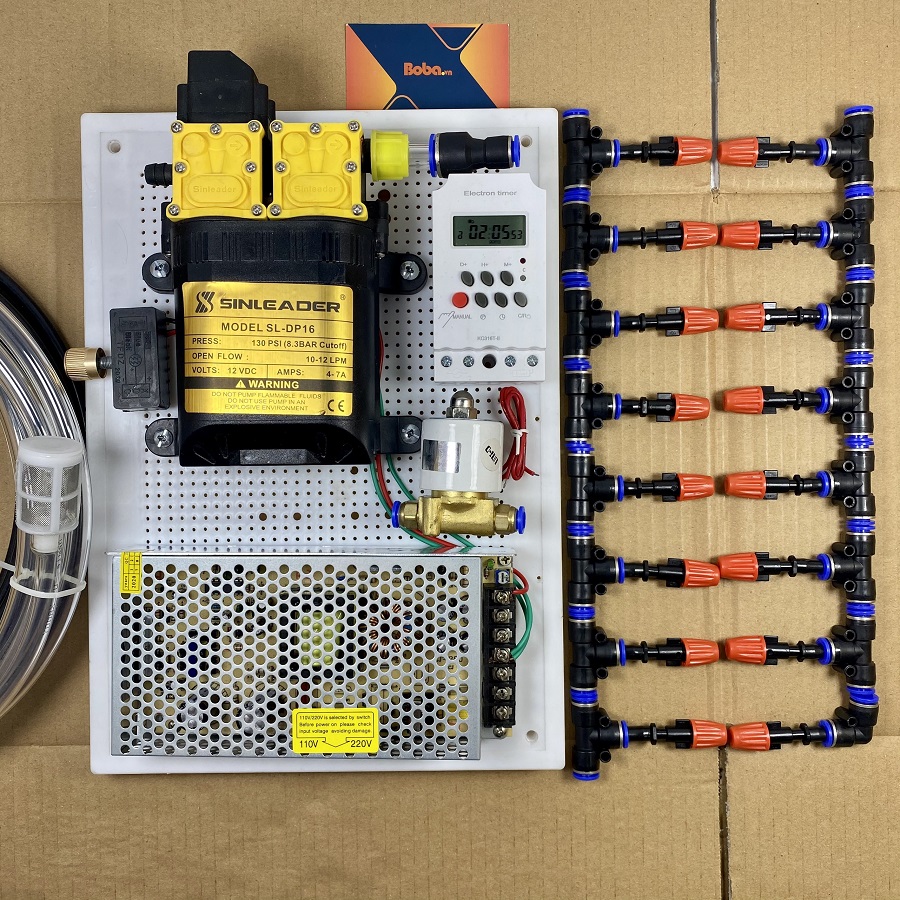 Trọn bộ phun sương tưới Lan tự động bằng timer hẹn giờ tưới 20 béc 1 hướng nhựa