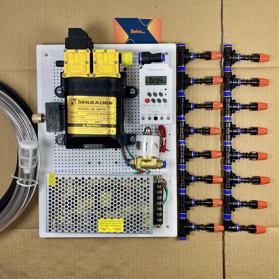 Trọn bộ phun sương tưới Lan tự động bằng timer hẹn giờ tưới 20 béc 1 hướng nhựa