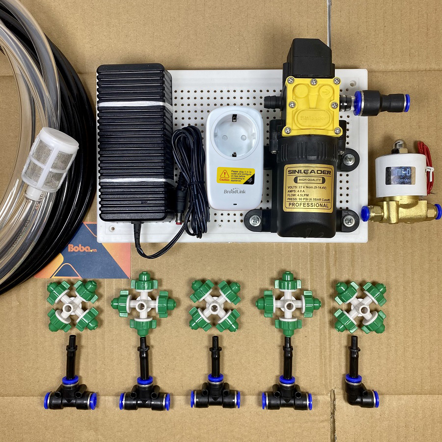 Trọn bộ phun sương tưới lan và tưới cây tự động 5 béc phun 4 hướng