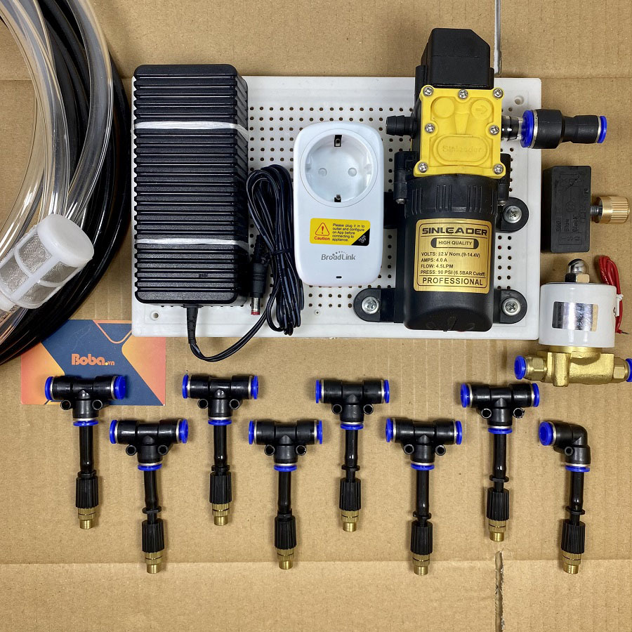 Trọn bộ phun sương tưới vườn cây 10 béc 1 hướng đồng điều khiển từ xa - bộ đầy đủ