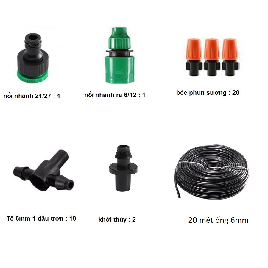 Bộ kít phun sương tưới cây chống bụi 20 béc giá rẻ