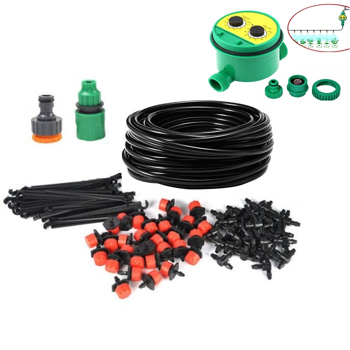 Bộ kít tưới nhỏ giọt tự động 20 đầu đầy đủ phụ kiện có van nước hẹn giờ dh606