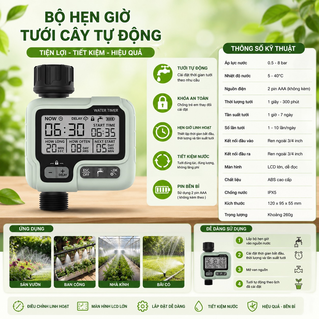Bộ Phun Sương Tưới Cây Tự Động 10 Béc uốn cong  dùng Van HCT322
