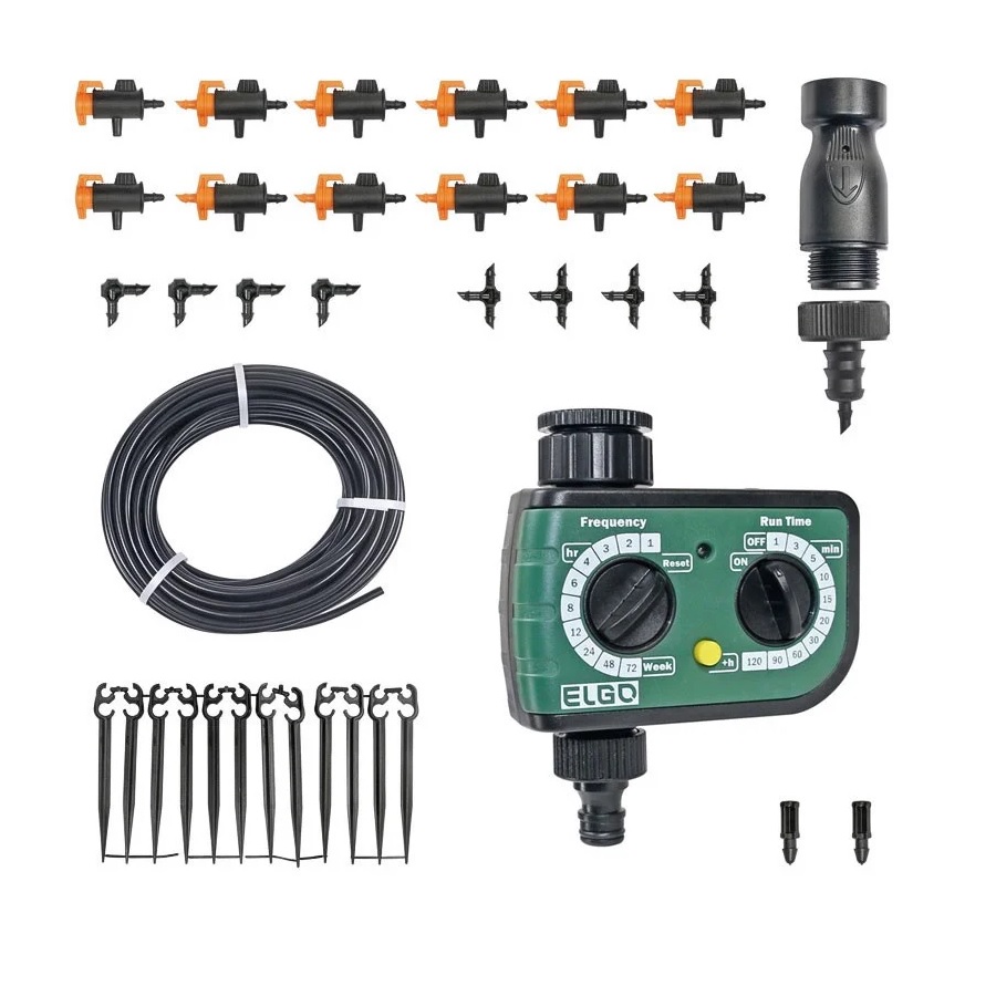 Bộ tưới cây nhỏ giọt 12 béc kết hợp  TIMER ELGO WT-218