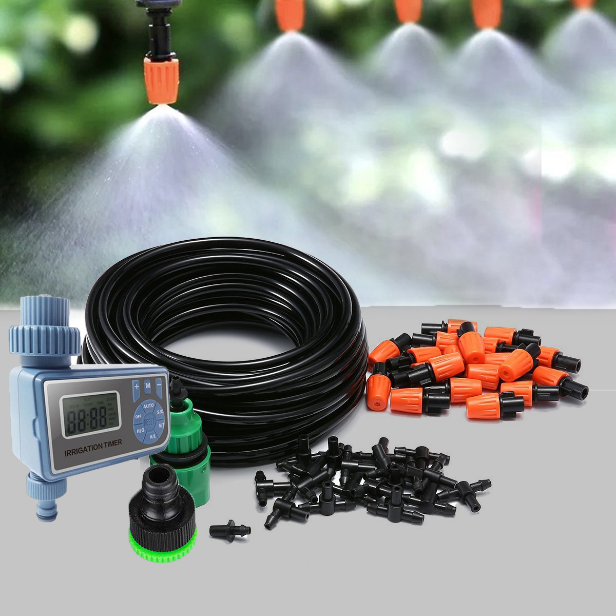 Bộ tưới cây tự động 15 đầu phun sương van nước hẹn giờ dh607